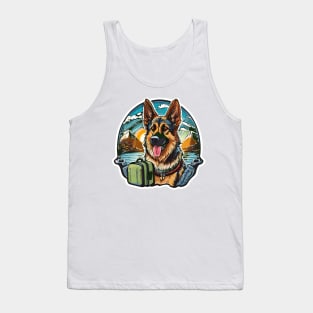 Retro Vintage Travel and Hiking Adventurous German Shepherd Dog Tank Top